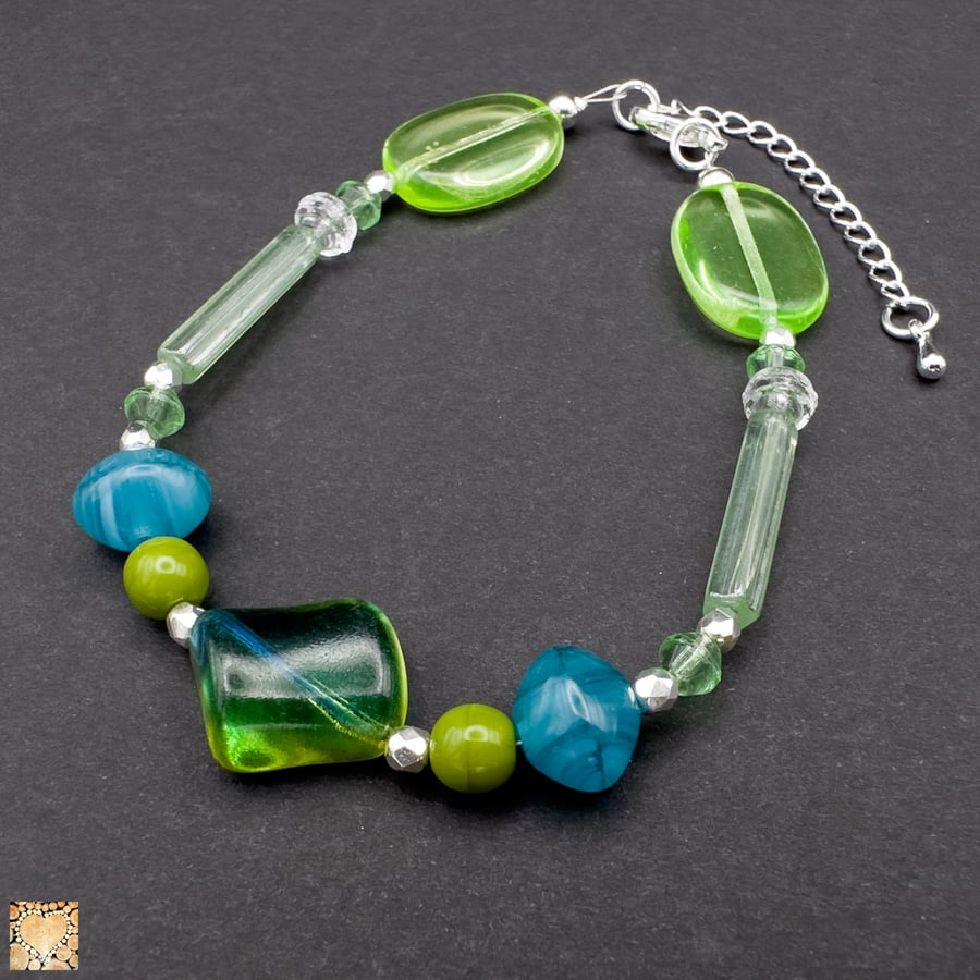 Turquoise and Green Bead Bracelet