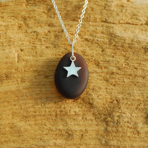 Beach glass pendant with little star