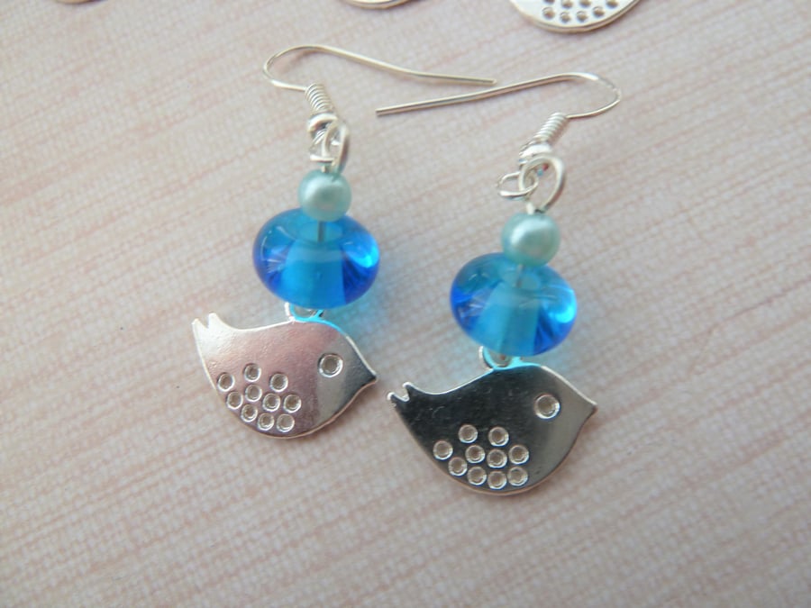 blue bird charm earrings