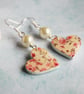 Cream and Pink Floral Heart Earrings - Image 5