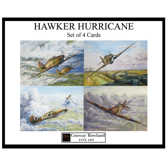 HAWKER HURRICANES In Flight - Gift Set of 4 Aviation Fine Art Cards - 7x5 Blank