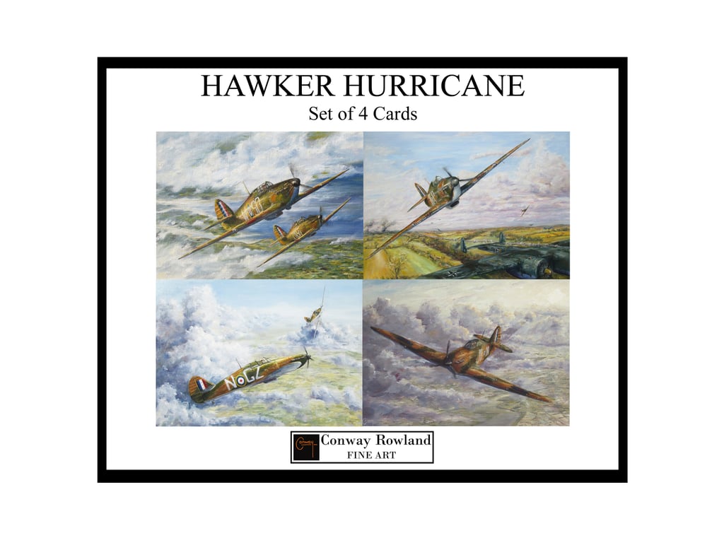 HAWKER HURRICANES In Flight - Gift Set of 4 Aviation Fine Art Cards - 7x5 Blank