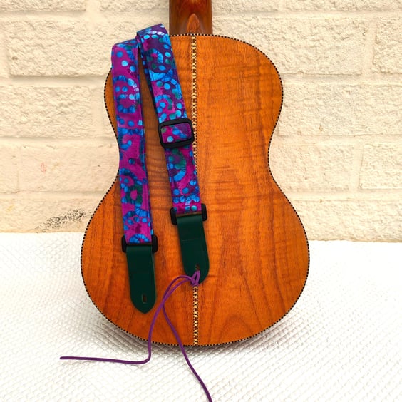  1 inch Wide Adjustable ukulele neck strap in Batik Cotton