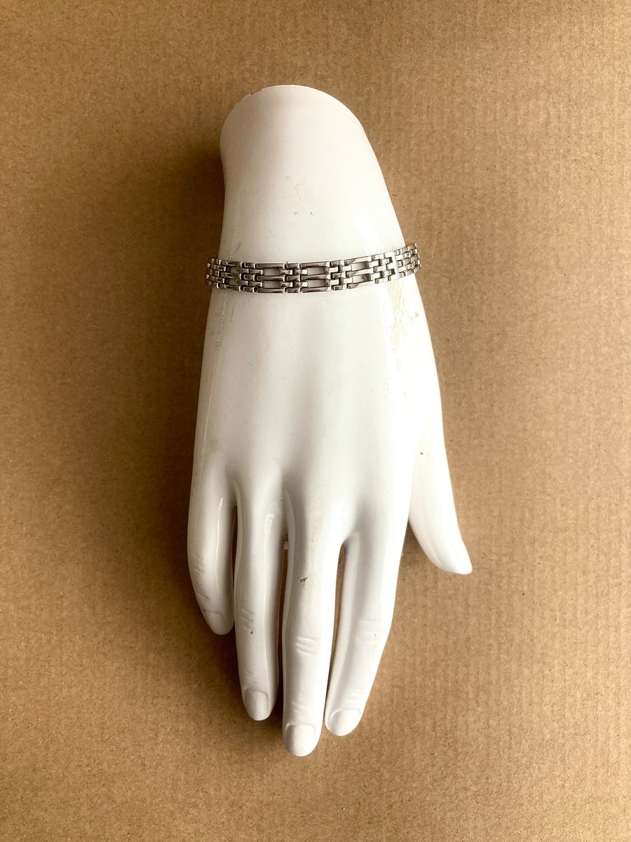 Upcycled Watch Strap Shinny Silver Handmade Bracelet - Gift - 17cm