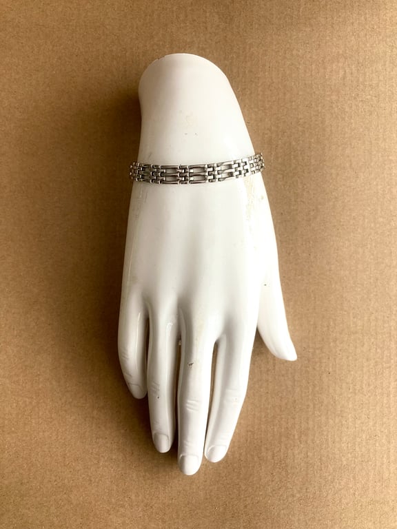 Upcycled Watch Strap Shinny Silver Handmade Bracelet - Gift - 17cm