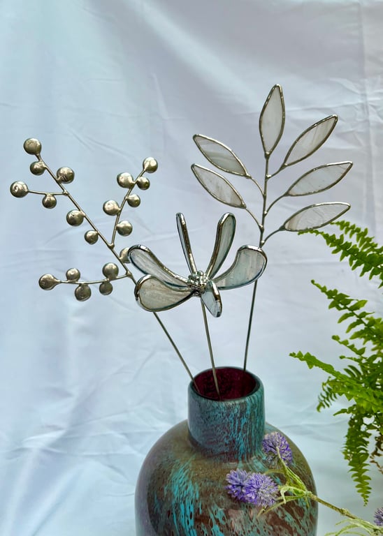 Stained Glass Flower - Handmade 3D Honeysuckle - Silver Finish