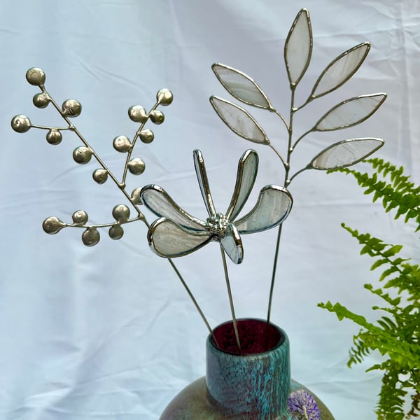 Stained Glass Flower - Handmade 3D Honeysuckle - Silver Finish
