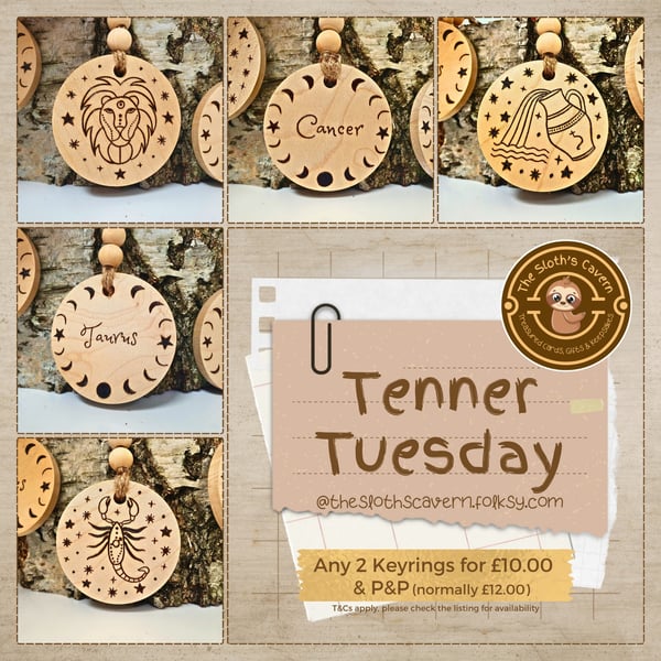 Tenner Tuesday Offer! Any 2 Zodiac Star Keyrings of your choice for 10.00 & P&P 