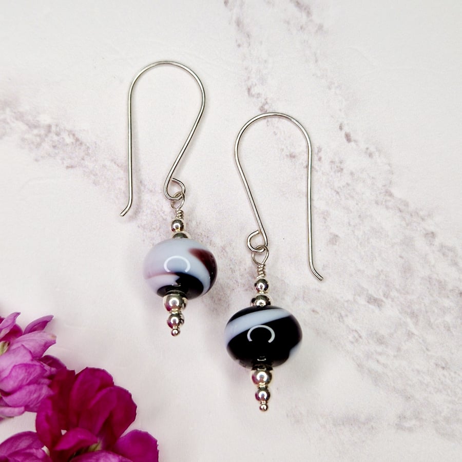 Magpie Lampwork Glass Earrings