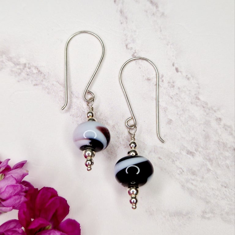 Magpie Lampwork Glass Earrings