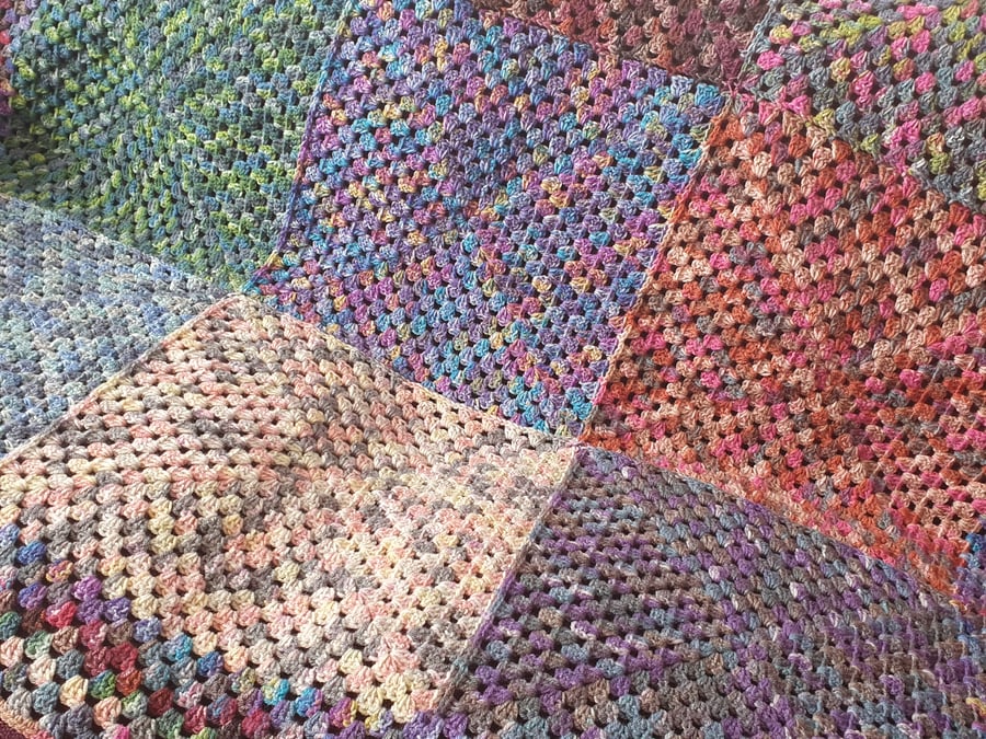 Crochet Granny Square Blanket in variegated colours 