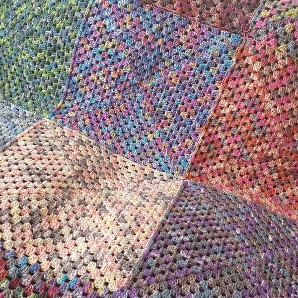 Crochet Granny Square Blanket in variegated colours 
