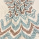 Blue, white and taupe chevron striped baby blanket in 100% cotton 