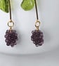 GRAPE EARRINGS Czech glass resin gold plated drop bar kitsch - Image 4