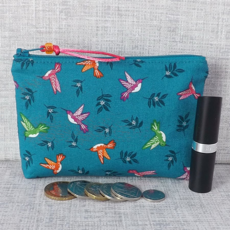 Coin purse, small make up bag, humming birds
