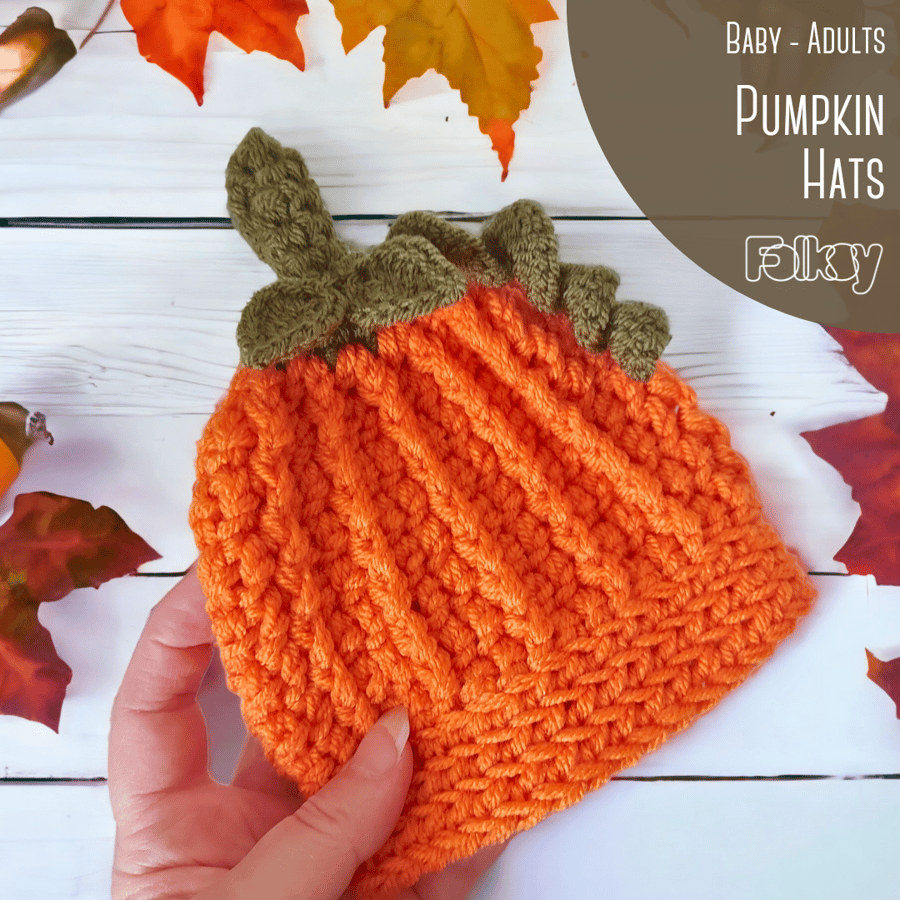 Pumpkin Crochet Beanie Hat in Sizes Newborn to Adult 