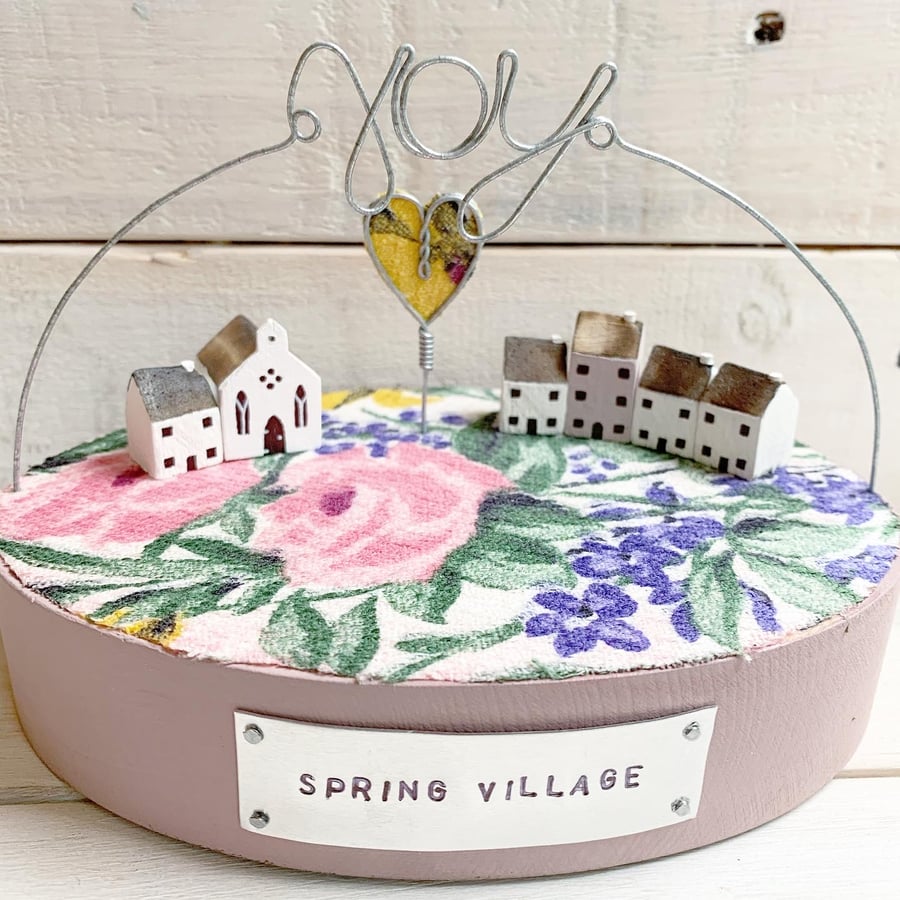 Hand crafted Wooden Miniature Spring Village Sculpture Gift