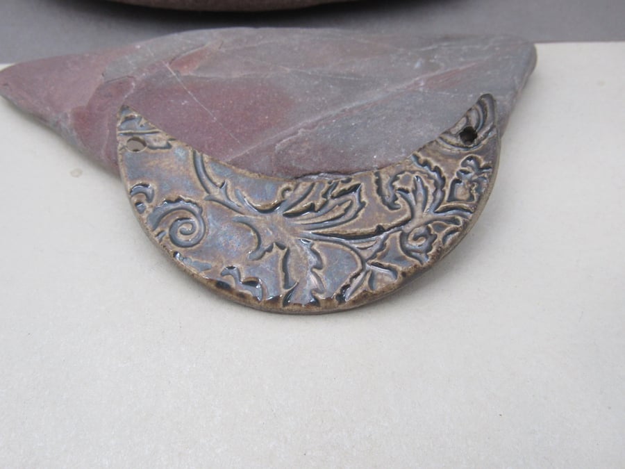 Bronze Brocade Ceramic Crescent Bib Pendant
