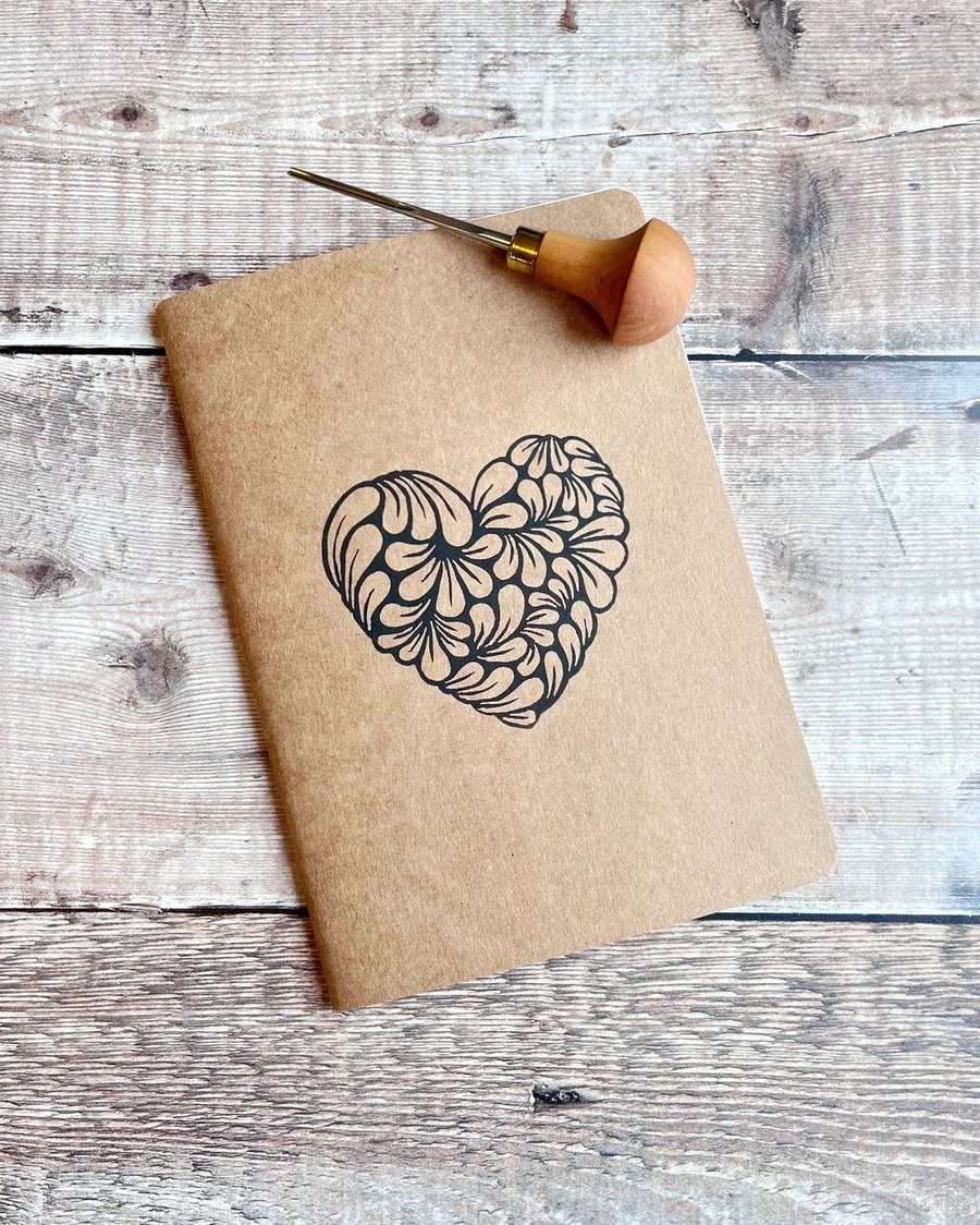 A5 Sketchbook With Original Lino Print - Heart