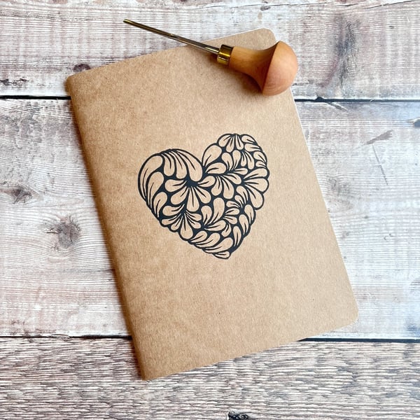 A5 Sketchbook With Original Lino Print - Heart