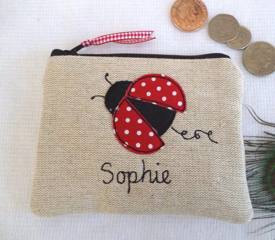Personalised Ladybird Purse - Custom Ladybug Coin Pouch or Wallet 