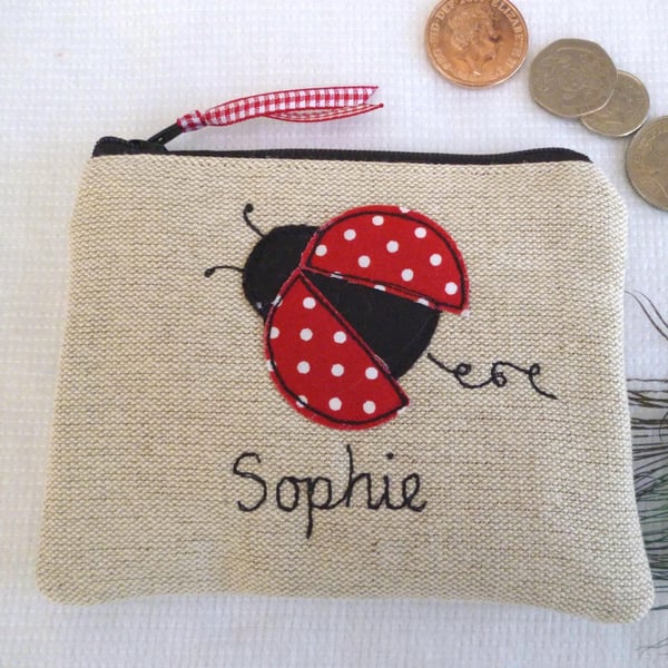 Personalised Ladybird Purse - Custom Ladybug Coin Pouch or Wallet 