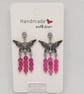 Pink Agate Butterfly Earrings Stainless Steel Studs Handmade Jewellery