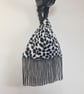 Animal Dalmatian print faux fur fabric Japanese Knot bag with 13cm black tassel  - Image 3