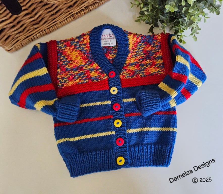 Designer Colourful Baby Hand Knitted Cardigan  9 -18 Months Size