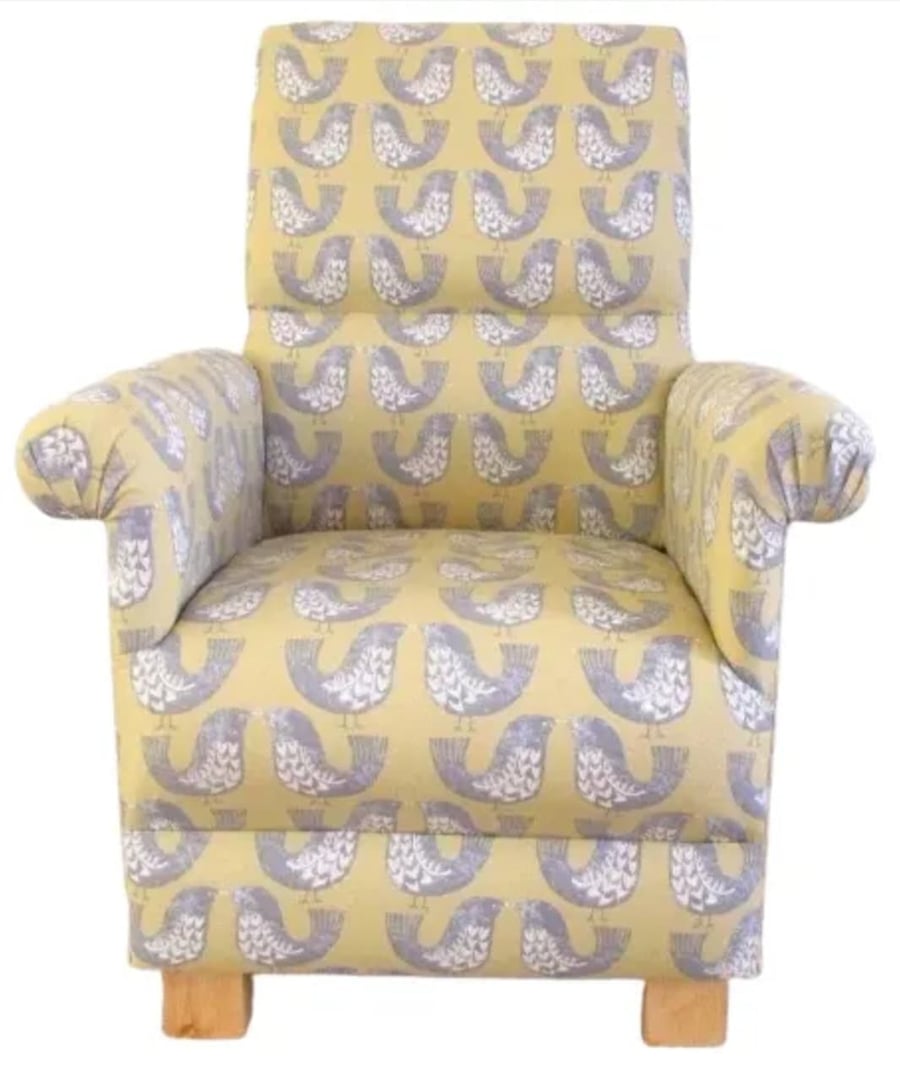 Mustard Armchair Adult Chair iLiv Scandi Birds Ochre Statement Yellow Accent 