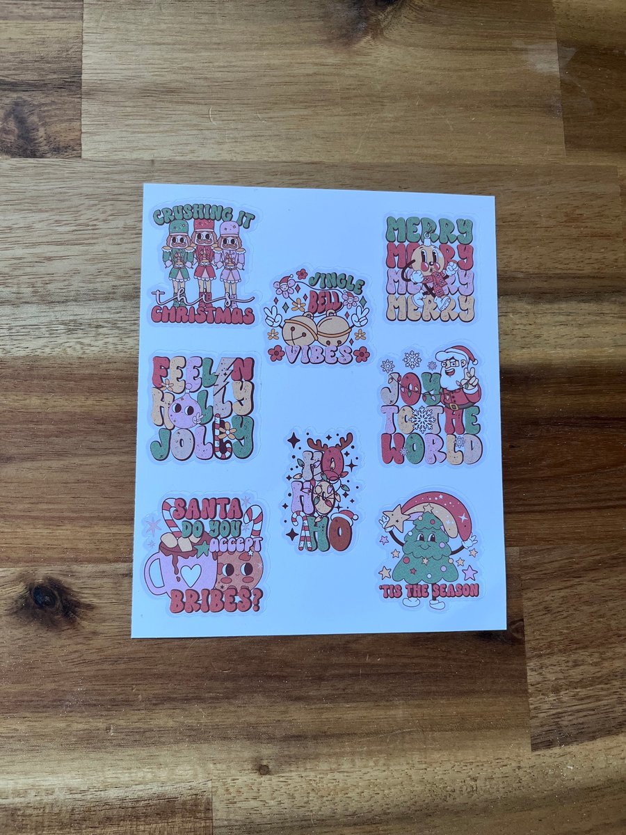 FREE DELIVERY Sheet of 8 Retro Traditional Christmas Themed Stickers Sticker Pac