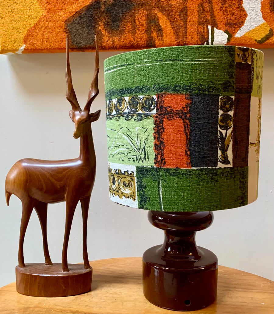 MID CENTURY MODERN Red Green Geometric 50s Vintage Fabric Lampshade option 