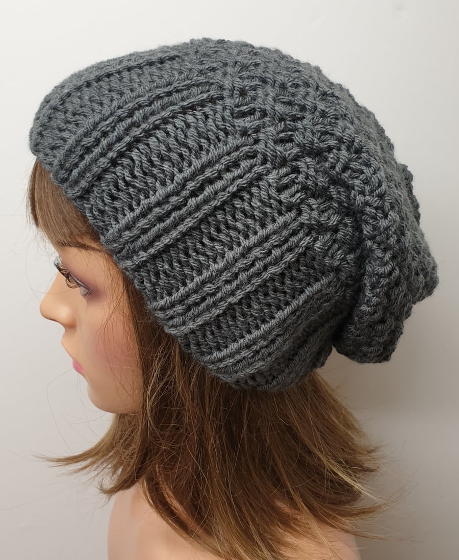 Hand knitted women slouch hat knit winter hat slouchy beanie