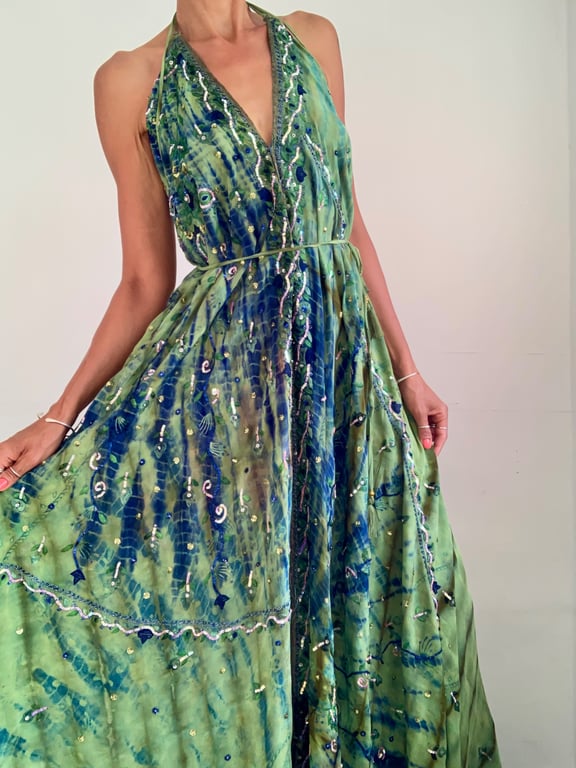 Sequined sundress event party festival boho halter dress sparkle long dress