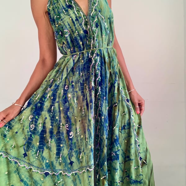 Sequined sundress event party festival boho halter dress sparkle long dress