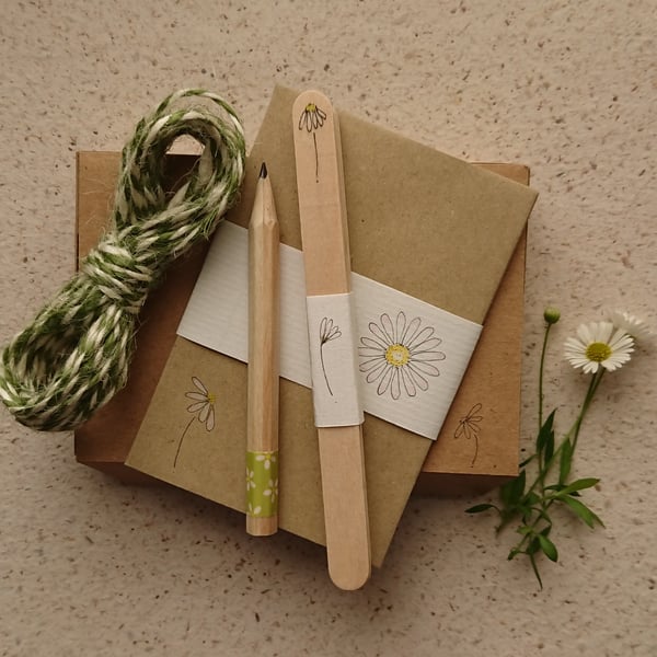 Daisy gardening gift set - seed envelopes, wooden labels, twine and mini pencil 