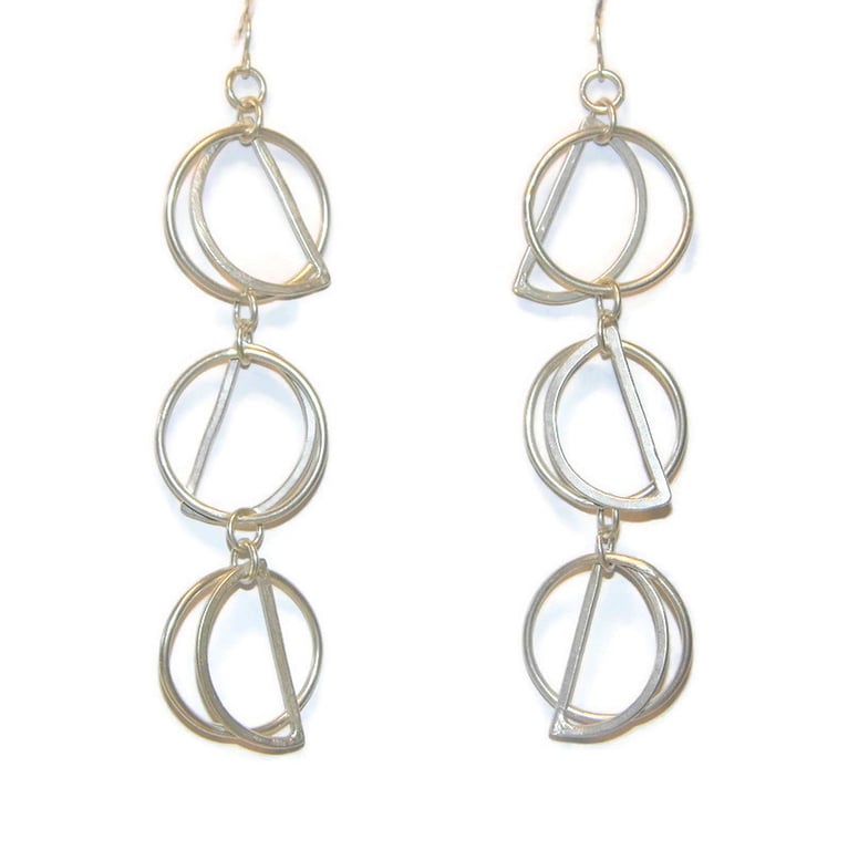 Handmade Dangly Sterling Silver Long Geometric Earrings, Unique Modern Jewellery