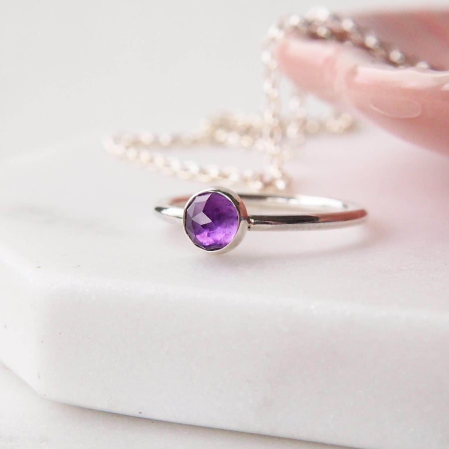 Amethyst Silver Ring, February Birthstone Jewellery, Sterling Silver Purple Ring