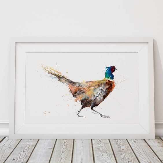 Pheasant Watercolour Print Hand Signed Limited Edition Bird Art