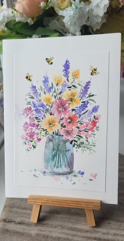 Original watercolor greeting card, summer flowers, special occasion, Unique