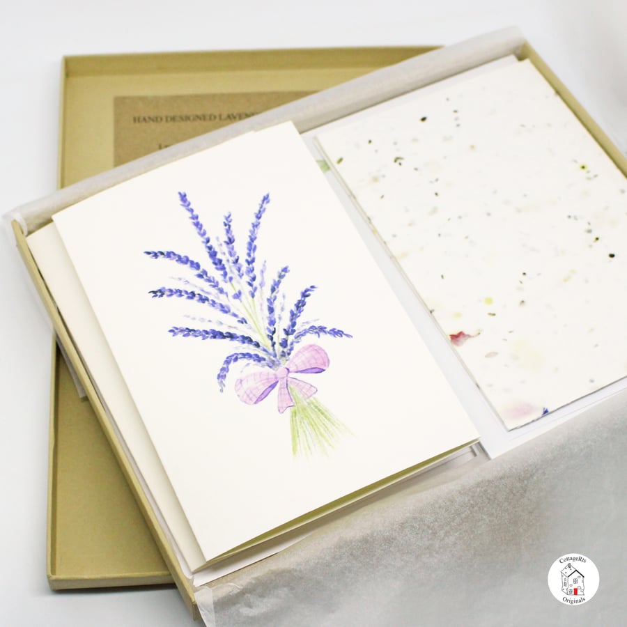 Lavender Letter Writing Stationery Set With Plantable Paper and Gift Box