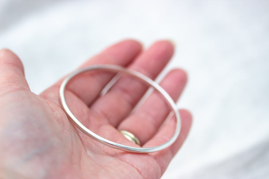 Sterling Silver Solid Slim Bangle, Hallmarked, Recycled Sterling Silver