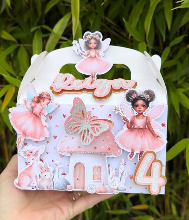 6 Personalised Fairy party boxes, party bags