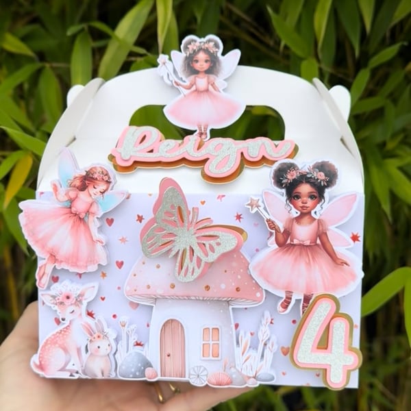 6 Personalised Fairy party boxes, party bags