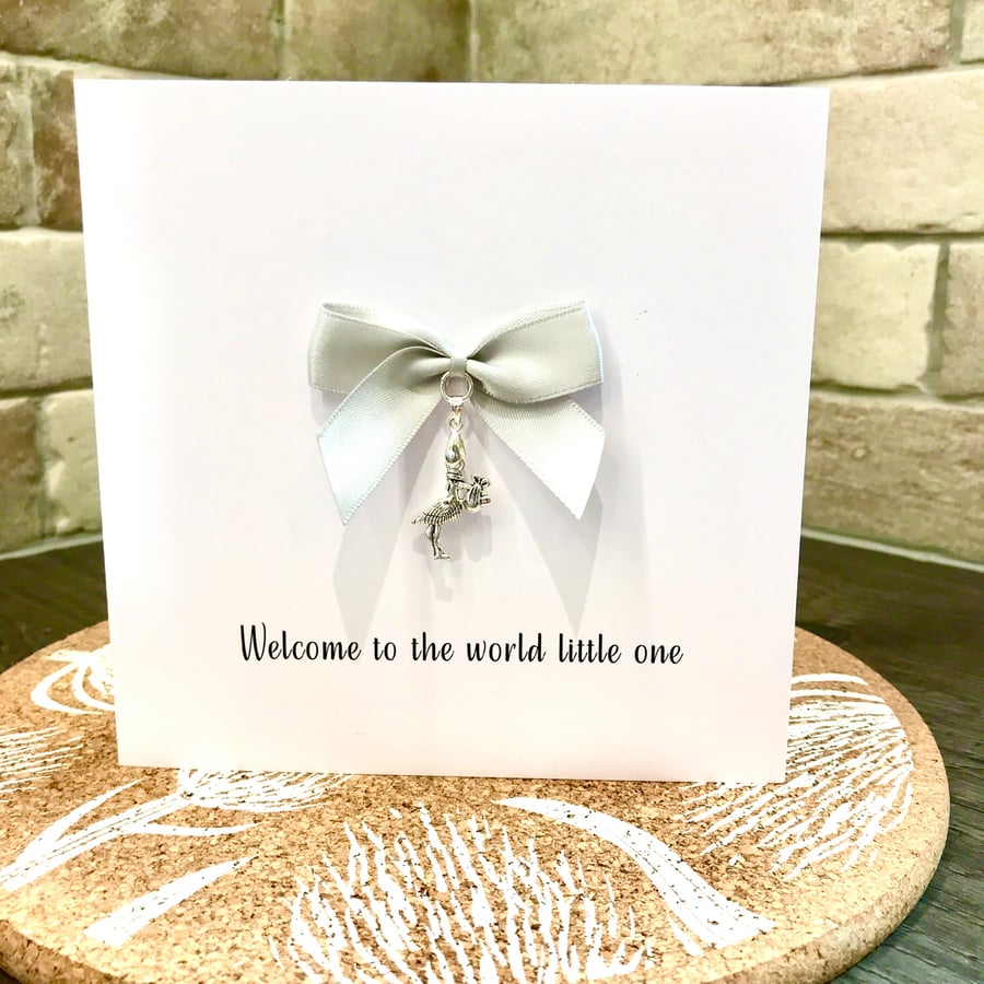 Personalised New Baby Stork Charm Card