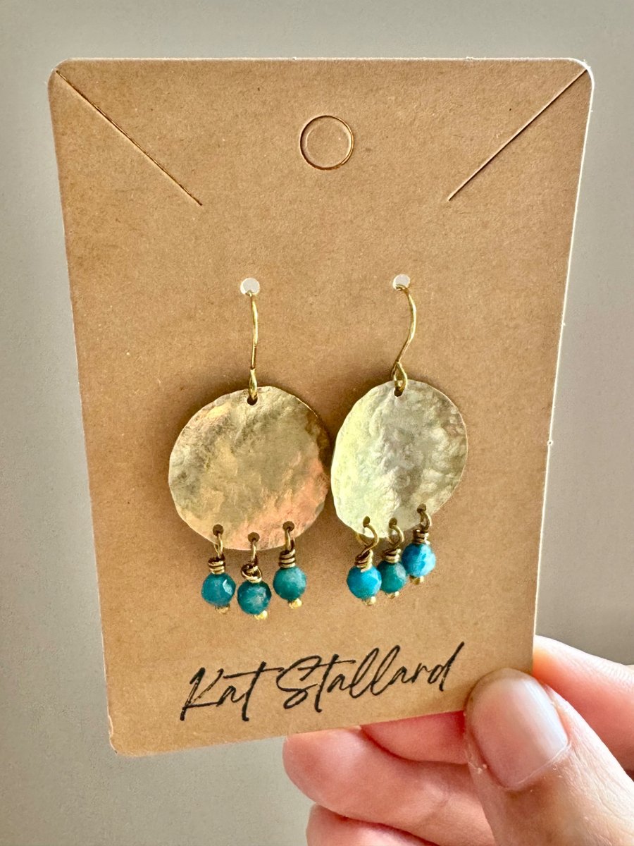 Boho Textured Disc Earrings With Apatite Gemstones Handmade in Cornwall 