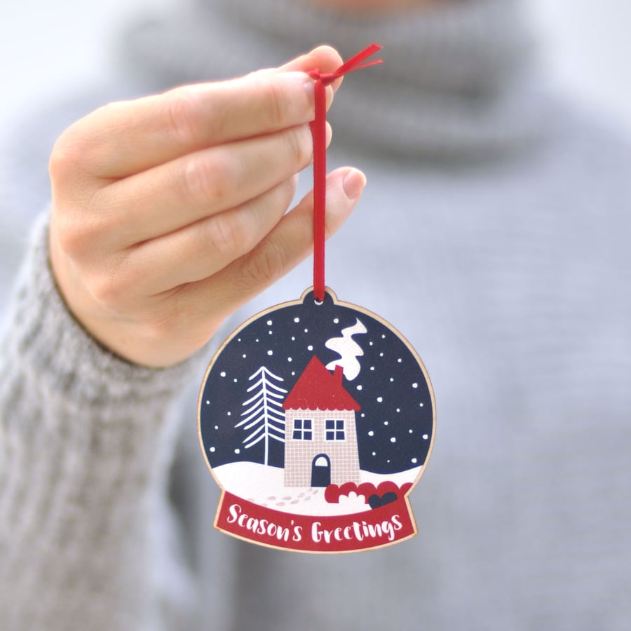 Scandinavian Christmas Tree Decoration - snow globe - wood decoration