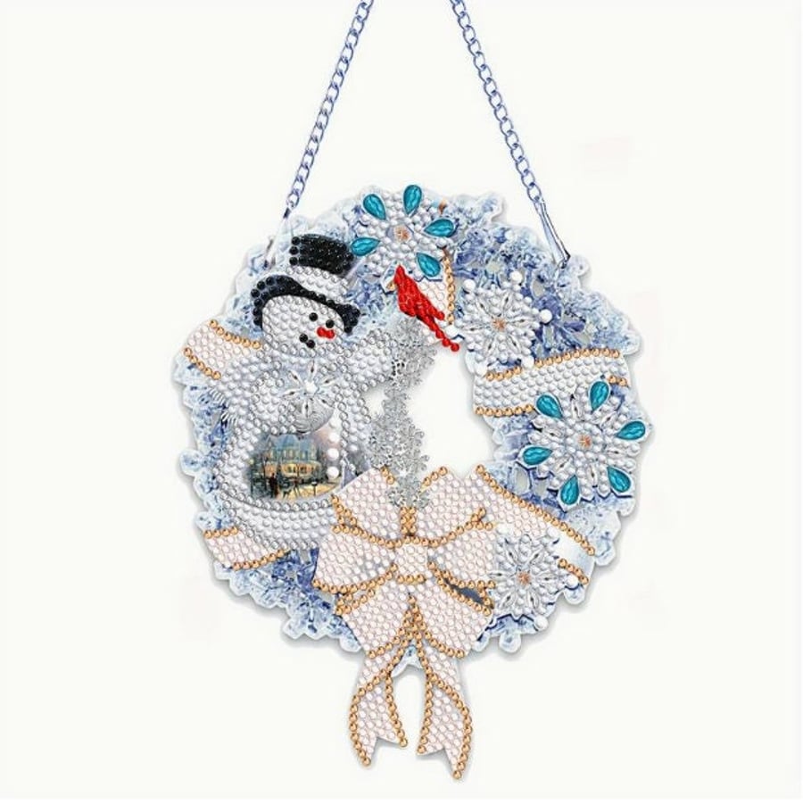 5D DIY White Christmas Snowman Wreath Diamond Painting Kit Embroidery Rhinestone