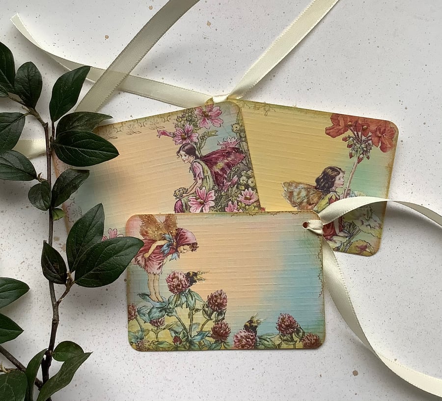 GIFT TAGS ,  vintage style ,  ( set of 3 )  Flower Fairies - 'Summertime  '