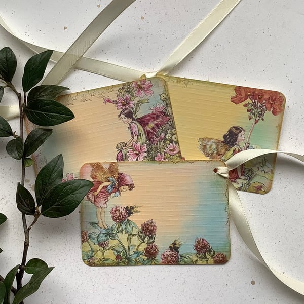 GIFT TAGS ,  vintage style ,  ( set of 3 )  Flower Fairies - 'Summertime  '